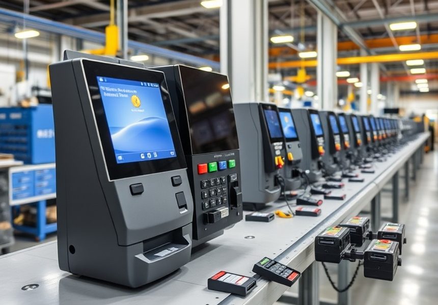 Módulo dispensador de un terminal de autoservicio en banco de pruebas